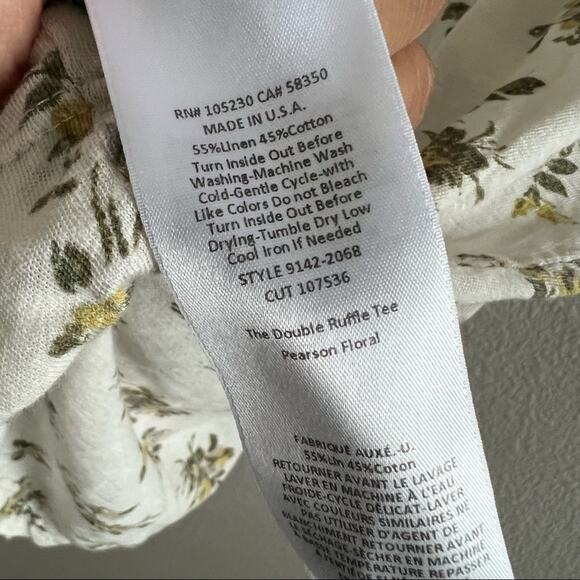 Current/Elliott The Double Ruffle Tee Linen Cotton Pearson Floral 2 - Medium - Picture 10 of 12